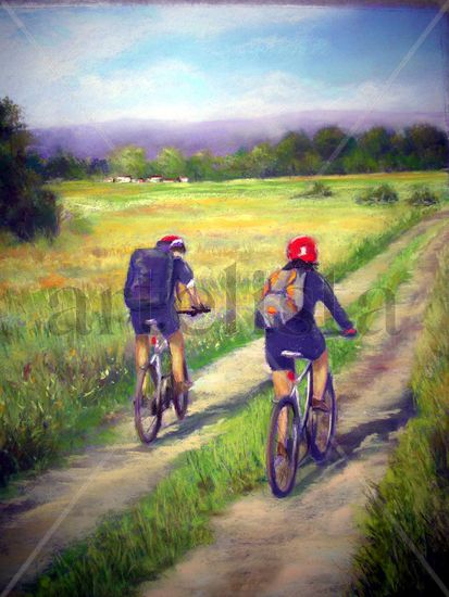 N75 CICLISTAS Pastel Papel Paisaje