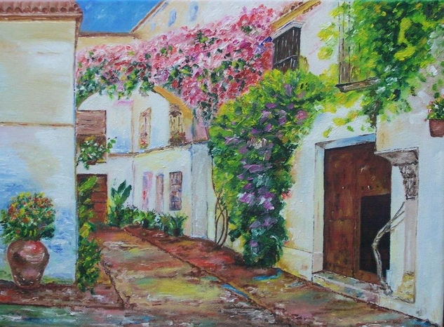 Calle floral Óleo Lienzo Paisaje