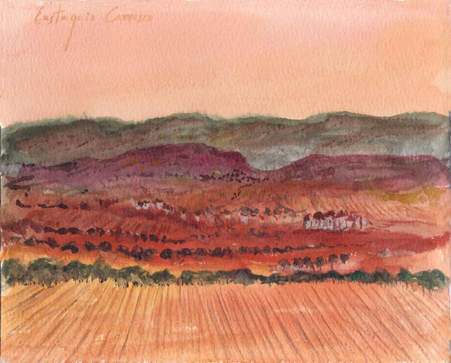 El campo rojizo de Timoks,(The reddish area Timoks) Watercolour Card Landscaping