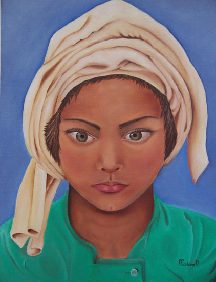 Joven con Turbante Oil Canvas Portrait