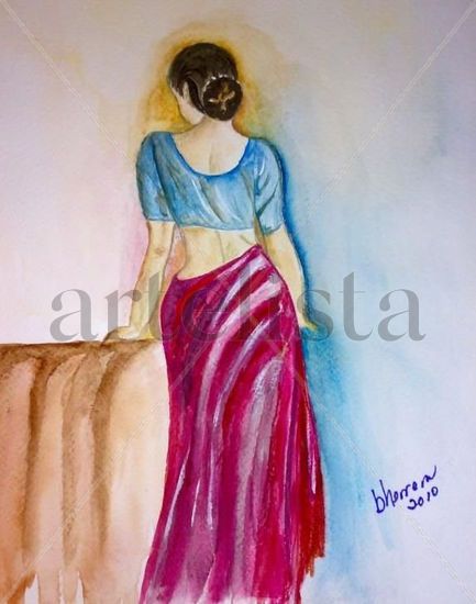 Mujer coqueta Watercolour Paper Figure Painting