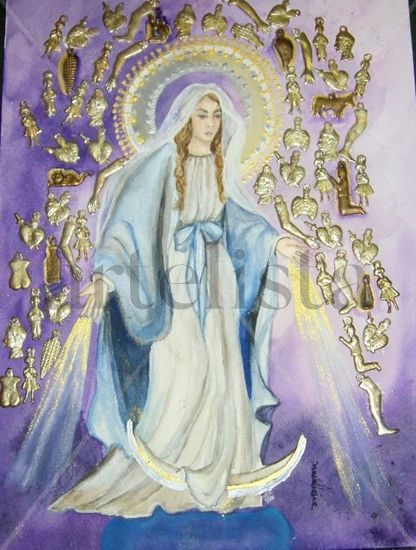 Virgen de los Milagros Mixed media Paper Figure Painting