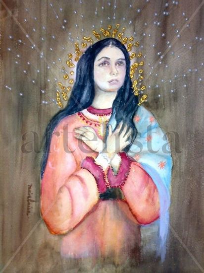 Virgen Maria, joven Mixed media Paper Figure Painting