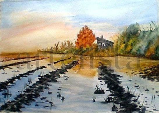 Atardecer en el arrozal Watercolour Paper Landscaping