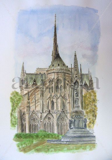 Notre Dame - París Acuarela Papel Paisaje