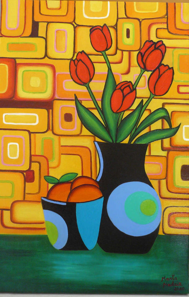 jarron con tulipanes