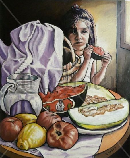 Niña de la sandía Oil Canvas Still Life Paintings