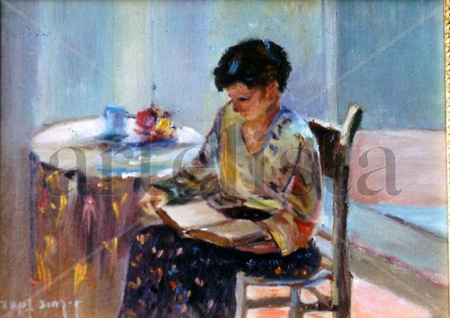 PEPITA LEYENDO Oil Canvas Figure Painting