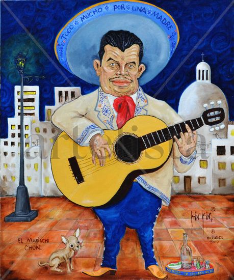 El Mariachi Chon. Oil Canvas Portrait