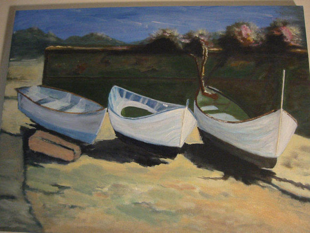 Barcas en la arena Oil Canvas Landscaping