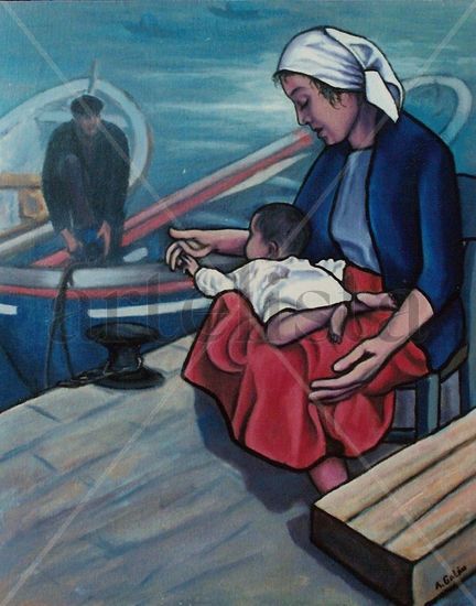 Maternidad en puerto Oil Canvas Figure Painting