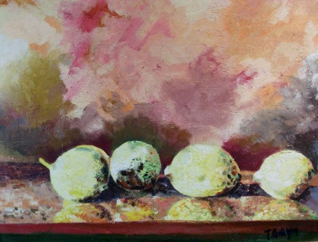 Cinco limones Oil Panel Still Life Paintings