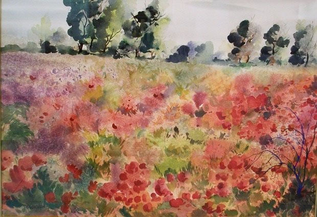 Campo de amapolas Watercolour Paper Landscaping