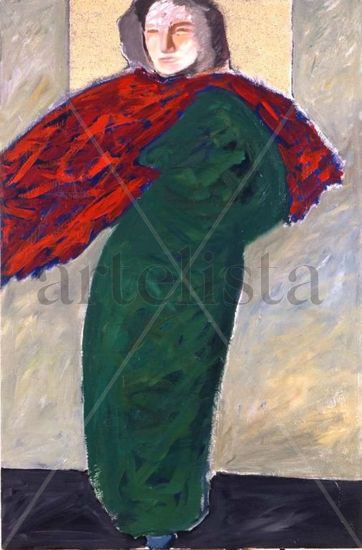 El Vestido verde Acrylic Panel Figure Painting