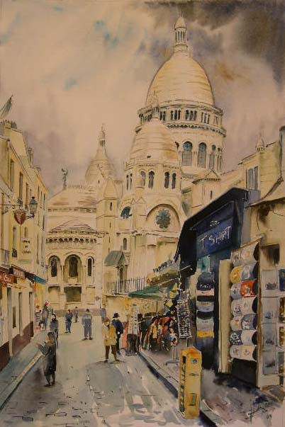 Rue a Montmartre et le sacre Coeur-París