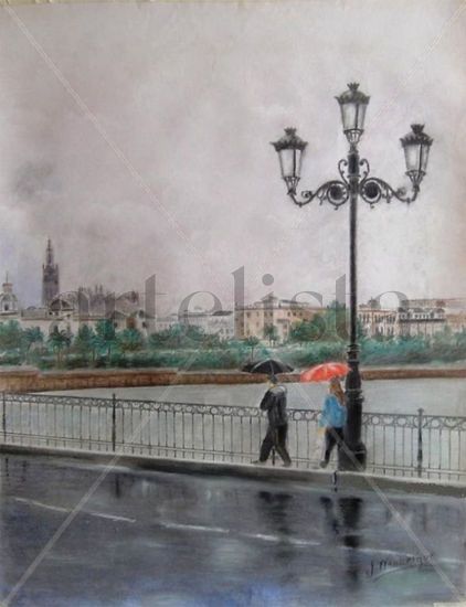 La lluvia en Sevilla..... Pastel Lienzo Paisaje