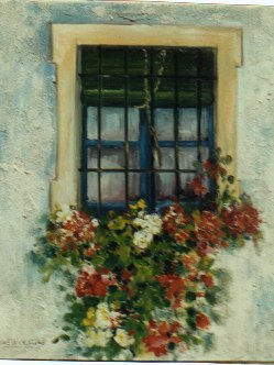 ventana con geranios Oil Canvas Landscaping