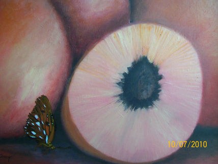 Duraznos y mariposa