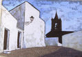 Torre oscura y casas blancas