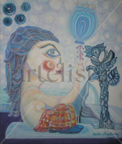 ADELA CON GLOBO Acrylic Canvas Figure Painting