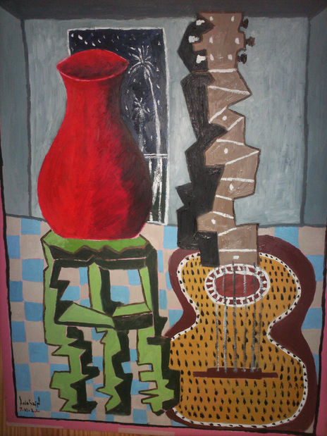 Jarron rojo y guitarra