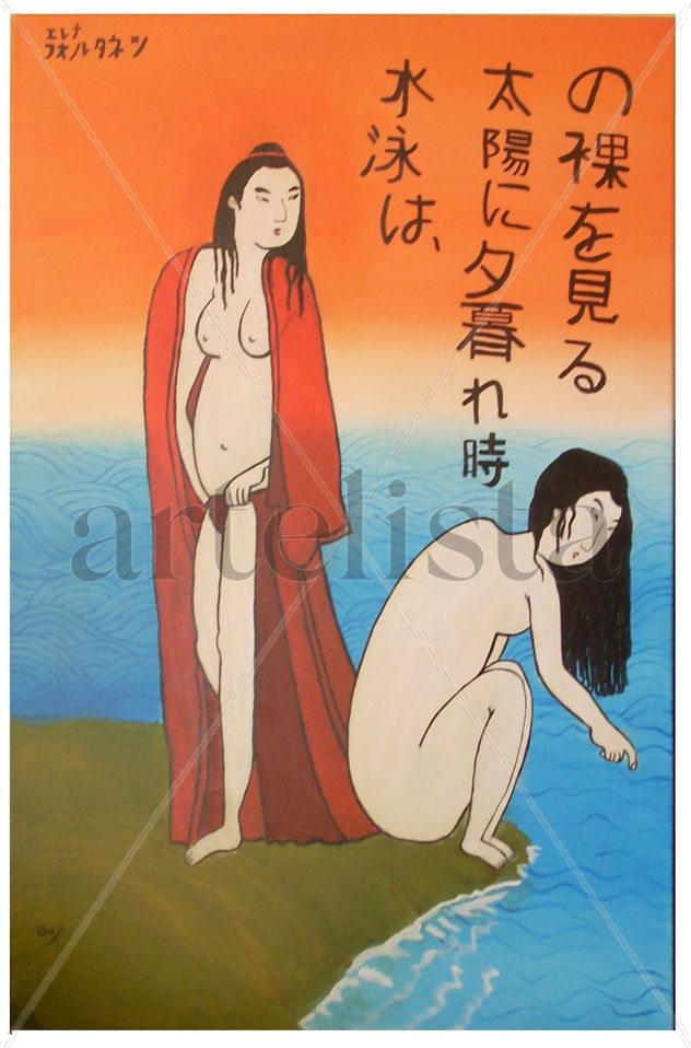 Las bañistas muestran sus cuerpos desnudos al sol del crepúsculo