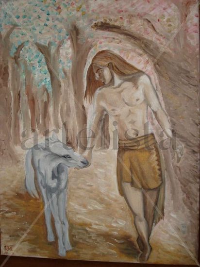 Indio en el bosque Oil Canvas Landscaping