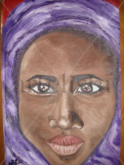 Niña Haitiana Oil Textile Portrait