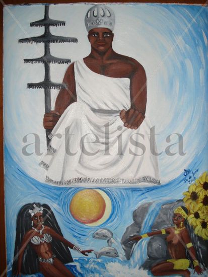 Obatala Yemaya y Ochun Óleo Tela Figura