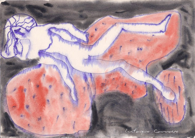 Mujer descansando, (Woman relaxing) Watercolour Card Nude Paintings