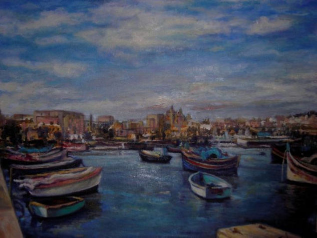 puerto pesquero Oil Canvas