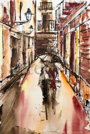 Paseo bajo la lluvia Watercolour Paper Others