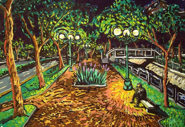 El parque del poeta Gouache Papel Paisaje