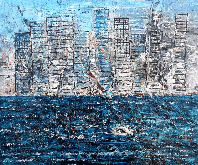 Velero en el ojo de la ciudad Mixed media Canvas Landscaping
