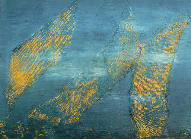 Velas doradas sobre mar azul Media Mixta Papel Marina