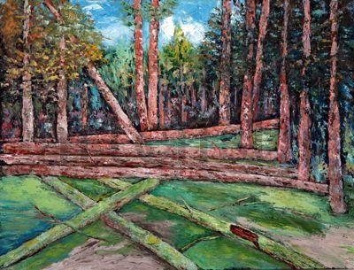 troncos cortados en el bosque Oil Canvas Landscaping