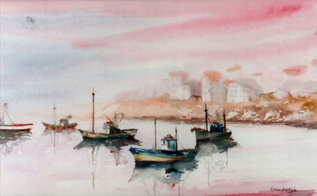 Niebla en el mar Watercolour Paper Marine Painting