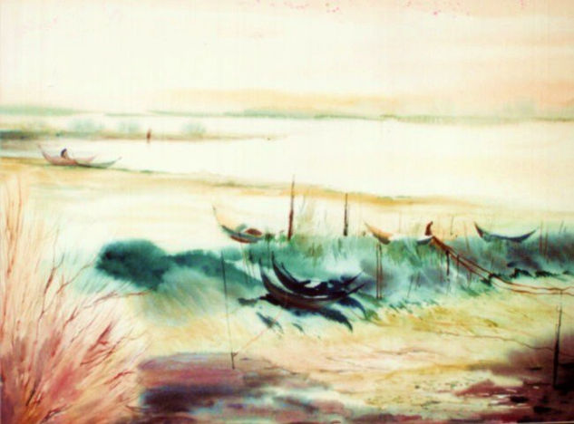 marea baja en Aveiro Watercolour Paper Marine Painting