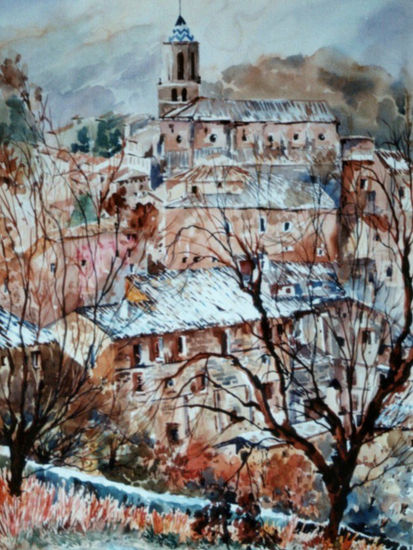 Albarracin con nieve(Teruel) Acuarela Papel Paisaje