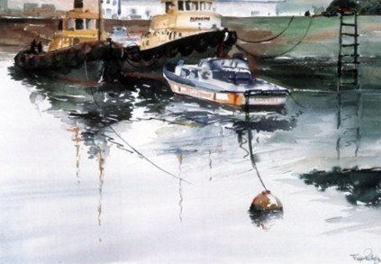 Puerto de Curuxeiras-Ferrol Watercolour Paper Marine Painting