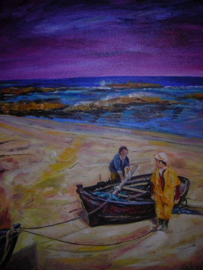 preparando la pesca Oil Canvas