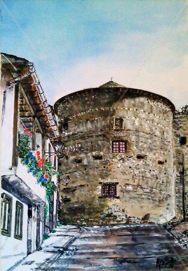 Calle y Torreon Castillo Villafranca Watercolour Paper Landscaping