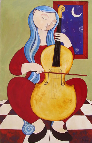 violoncello junto a la ventana Media Mixta Tabla Figura