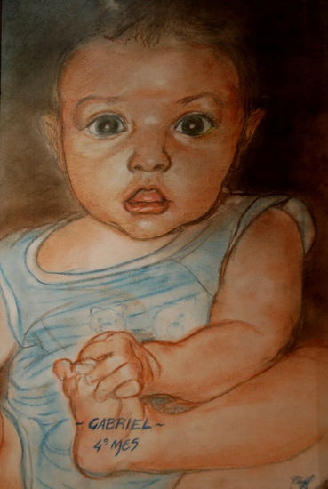 bebé de  tres meses Pastel Cartulina Retrato