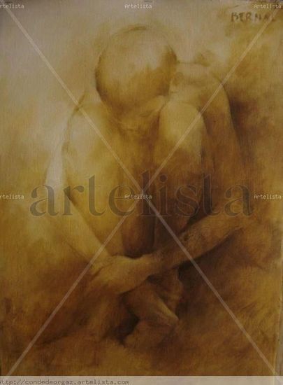 niño sentado con frio en ocre Oil Canvas Figure Painting