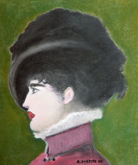 La mujer del sombrero negro (Manet) Pastel Papel Retrato