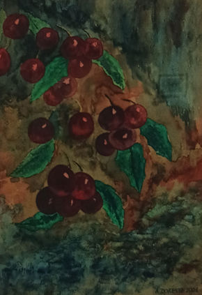 Frutos rojos sobre fondo azul