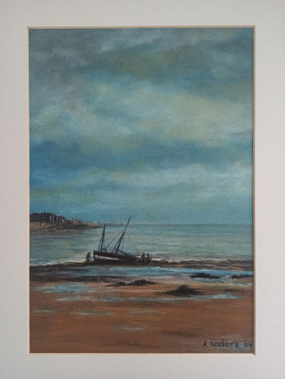 Marina en Villerville Pastel Paper Marine Painting