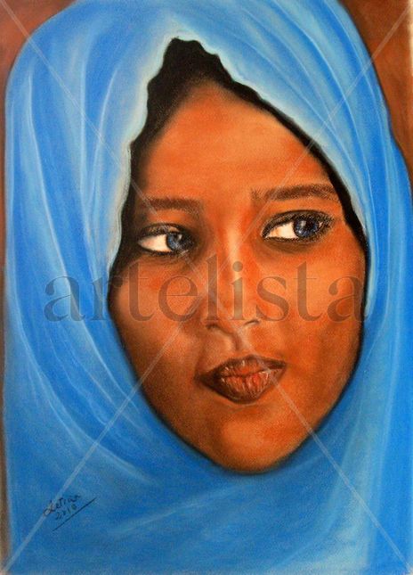 Mujer con pañuelo azul