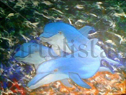 DELFINES AZULES Óleo Lienzo Animales